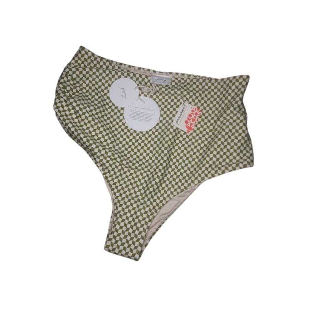 Peony Swimwear High Waist Bikini Bottoms XL NWT Green Check‎ EcoNyl